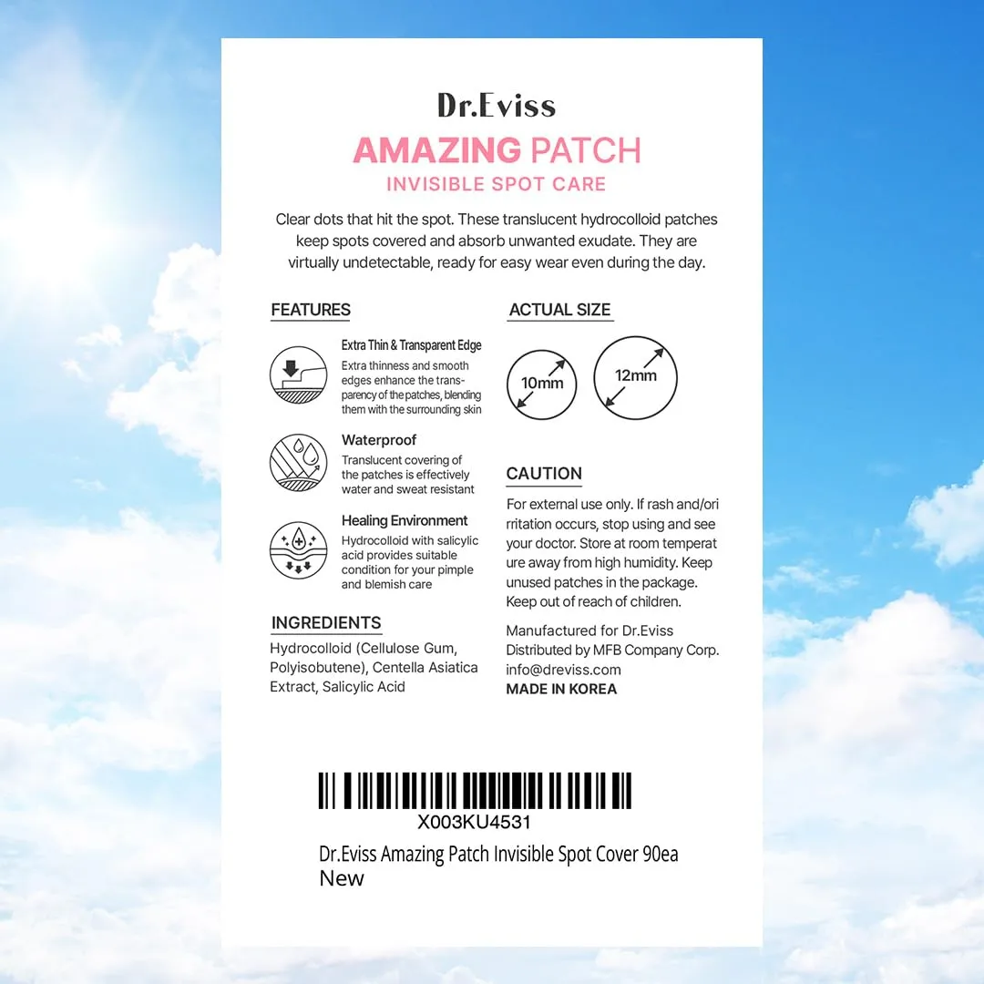 Amazing Patch - Korean Skin-tech Pimple Patch Invisible Spot Cover, Acne Patches for Face, Zit and Blemish Spot - 90ea