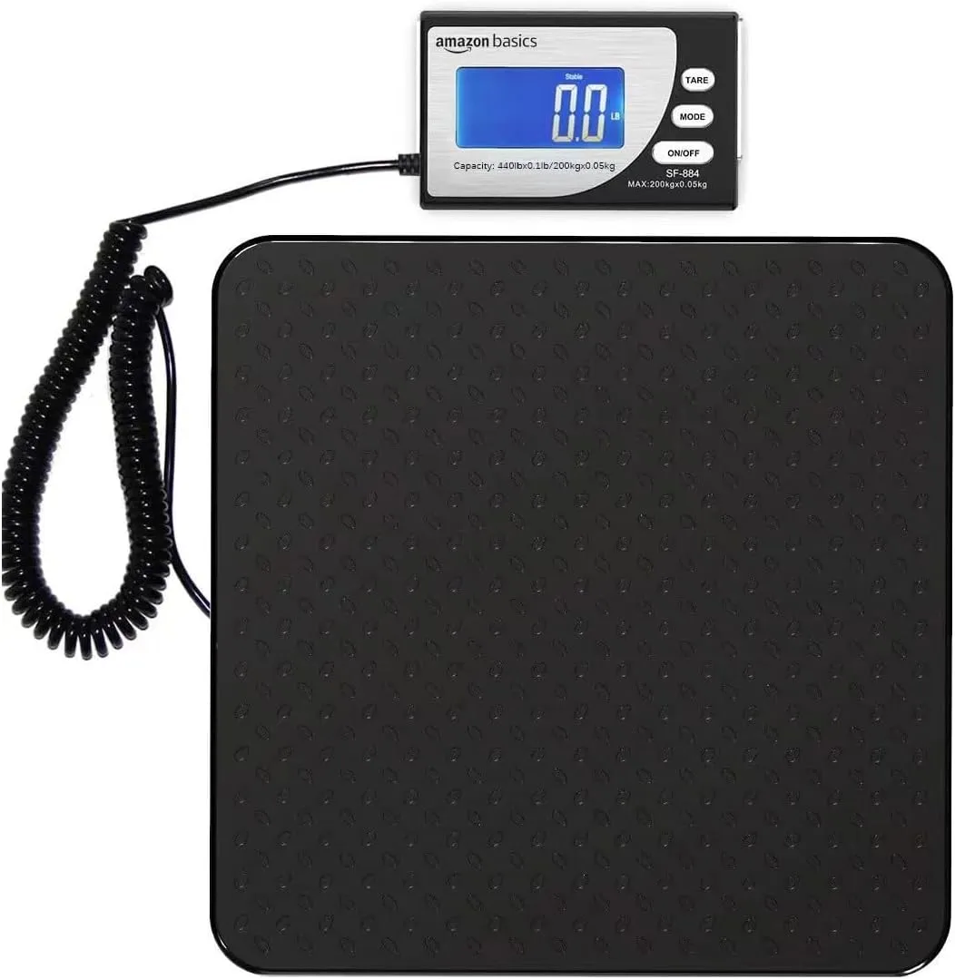 Amazon Basics Digital Postal Scale, Heavy Duty Weighing Platform for Packages, Shipping, 660 lb Capacity, 1 Ounce Readability, Portable, Black