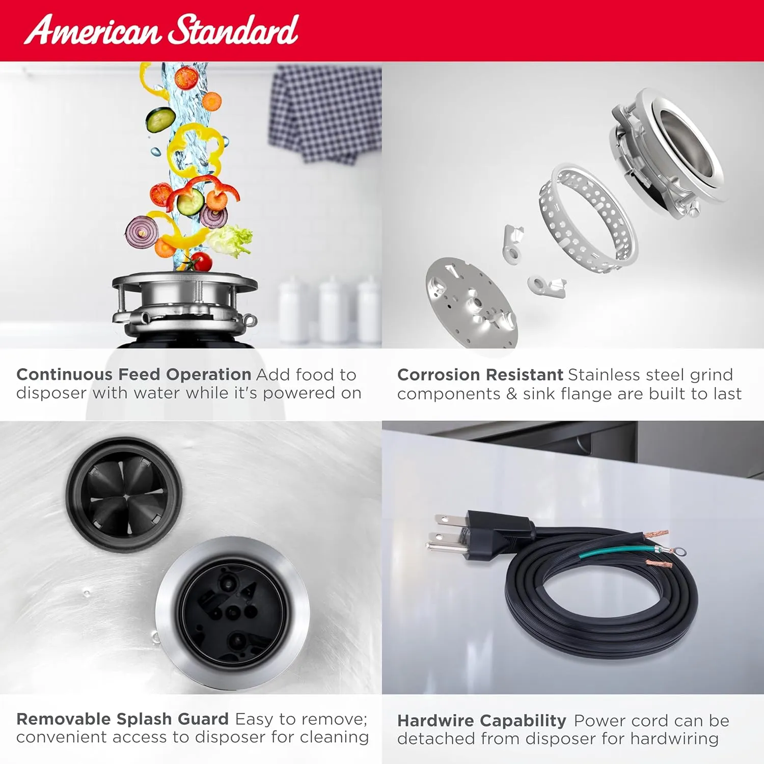 American Standard 10-US-AS-12 Garbage Disposer, 1.25 HP, Black