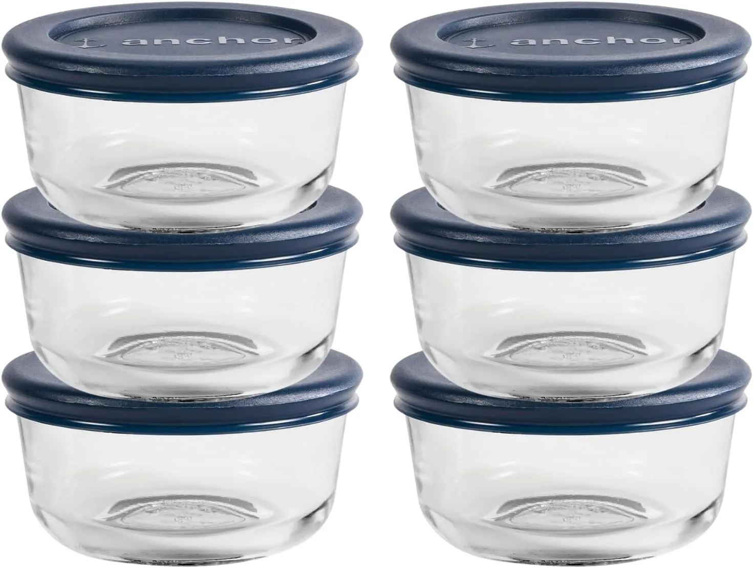 Anchor Hocking 1 Cup Glass Storage Containers with Lids, Set of 6 Glass Food Storage Containers with Navy Blue SnugFit Lids