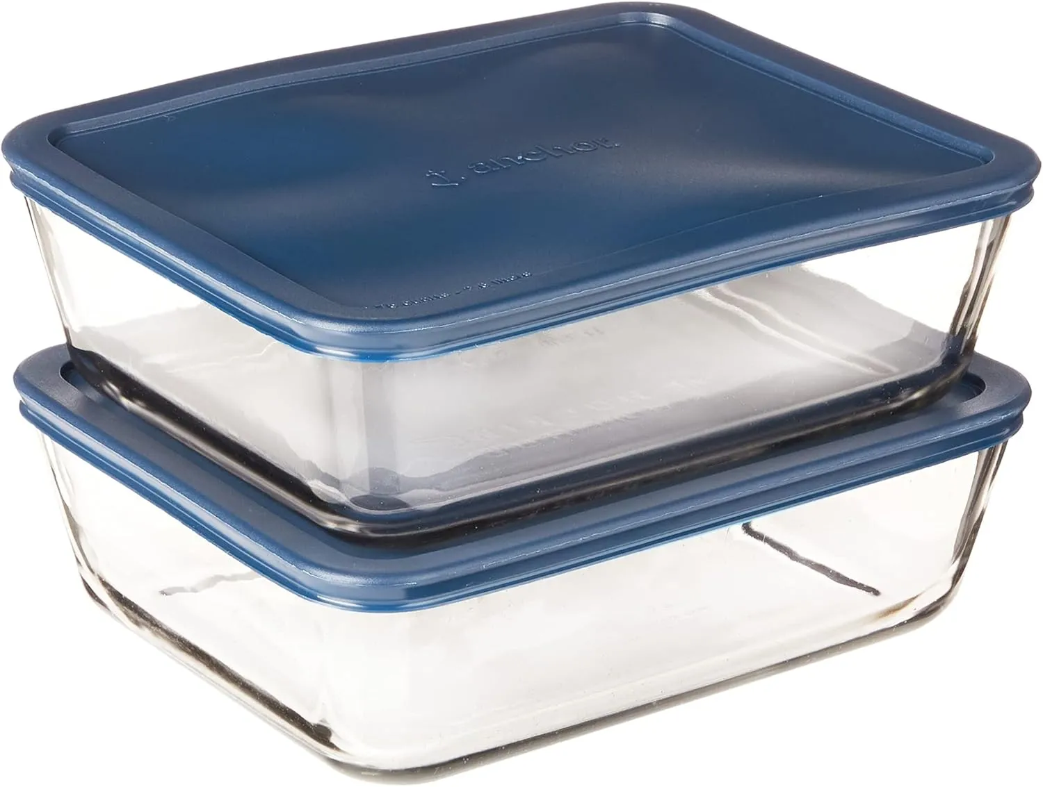 Anchor Hocking 11 Cup Glass Storage Containers with Lids, Set of 2 Glass Food Storage Containers with Navy Blue SnugFit Lids
