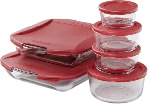 Anchor Hocking 12 Piece Glass Food Storage and Embrace Baking Dish Set with Cherry BPA-Free SnugFit Lids, Microwave, Oven, Freezer, and Dishwasher Safe