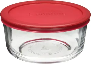 Anchor Hocking Classic Glass Food Storage Container with Lid, Red, 4 Cup