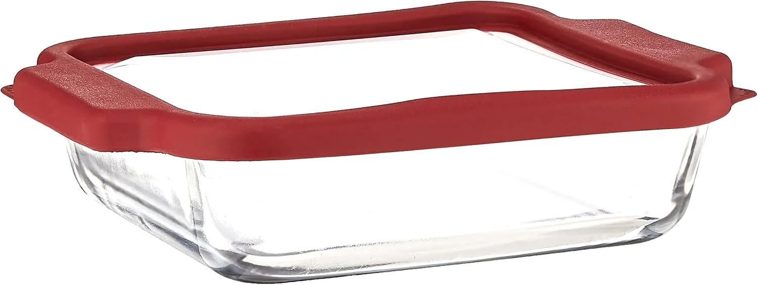 Anchor Hocking Glass Baking Dishes for Oven, 8 Inch Square Glass Cake Pan with TrueFit Cherry Lid