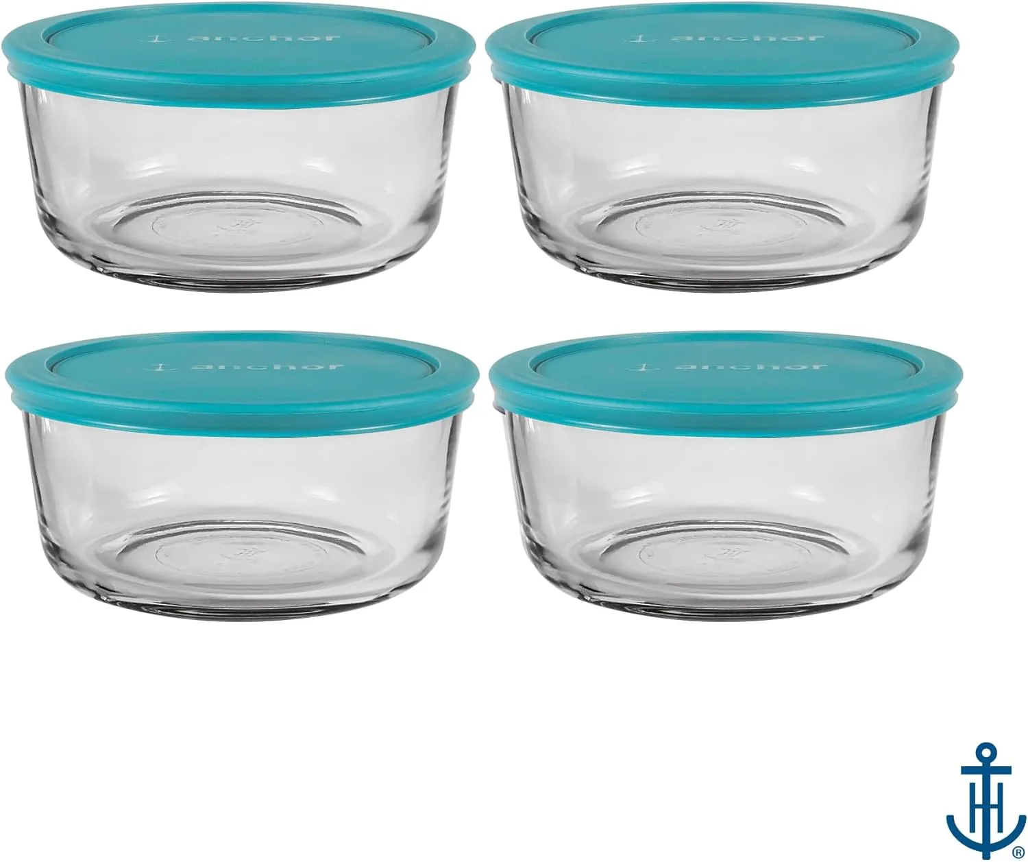 Anchor Hocking SnugFitTM Round Food Storage Containers with Lids (4-Piece, 4-cup, Teal, oven-safe)