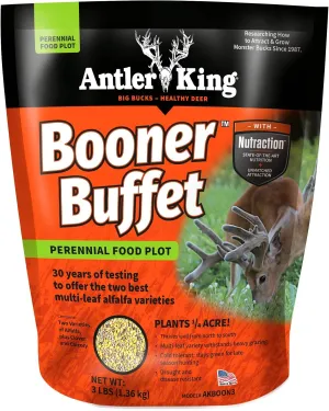 Antler King Booner Buffet Perennial Food Plot | 3 lb Bag Contains Two Varieties of Alfalfa Plus Clover & Chicory | Plants 1/4 Acre