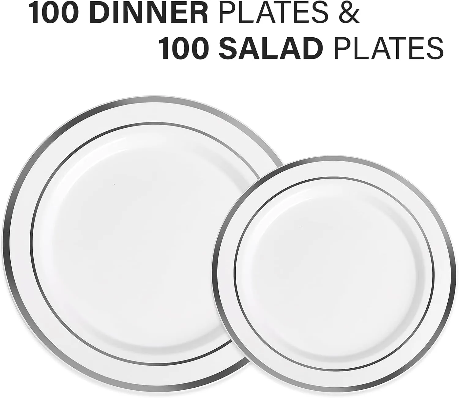AOZITA 200Pcs Silver Plastic Plates, Disposable Plastic Party Plates for Party, Wedding and Birthday