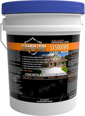 Armor SX5000 WB Natural-Look Penetrating Water-Based Silane Siloxane Concrete Sealer for Concrete, Brick, Pavers, and Natural Stone - 5 Gallon