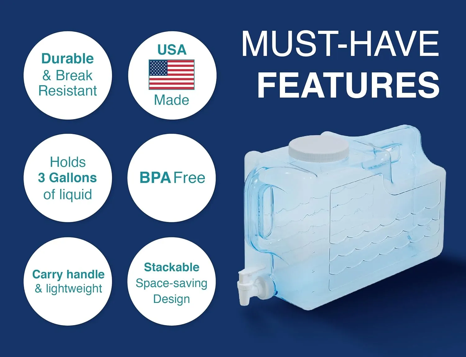 Arrow Home Products 3 Gallon Drink Dispenser for Fridge - Plastic Beverage Dispenser with Spigot for Easy Dispensing - BPA Free Plastic - Convenient Handle, Easy-Pour Spout