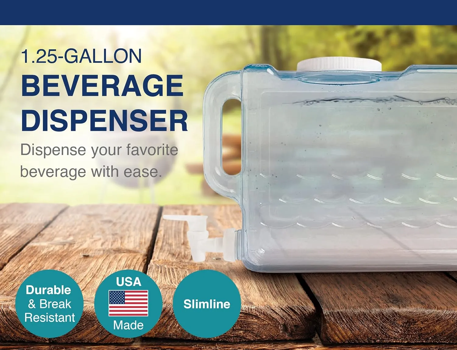 Arrow Home Products Slimline Drink Dispenser for Fridge, 1.25 Gallons - Plastic Beverage Dispenser with Spigot for Easy Dispensing - USA Made, BPA Free Plastic - Convenient Handle, Easy-Pour Spout