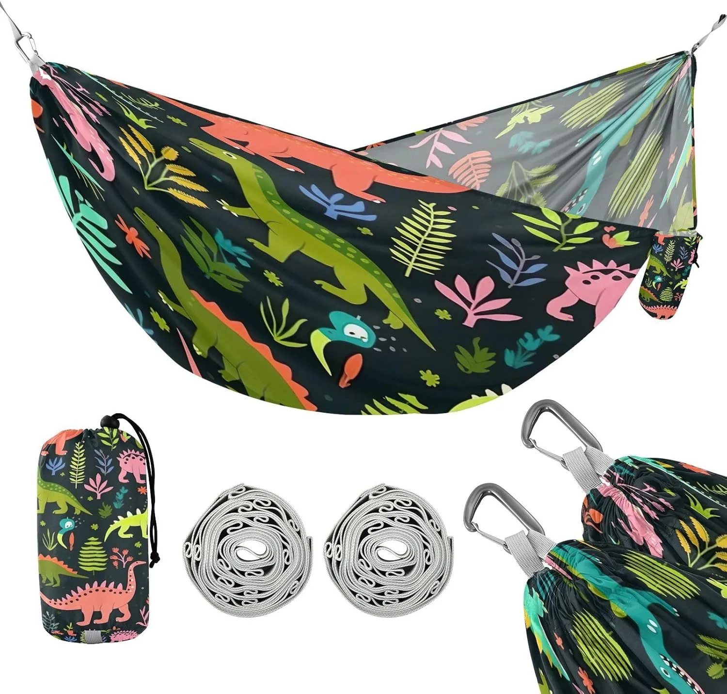 ATTX Colorful Cartoon Dinosaurs Camping Hammock - Lightweight & Portable Hammocks, Heavy Duty 330lbs Capacity for Indoor, Hiking, Backpacking, Travel, Backyard, Beach#434