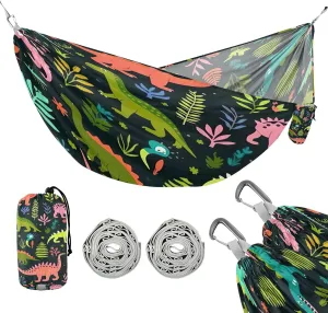 ATTX Colorful Cartoon Dinosaurs Camping Hammock - Lightweight & Portable Hammocks, Heavy Duty 330lbs Capacity for Indoor, Hiking, Backpacking, Travel, Backyard, Beach#434