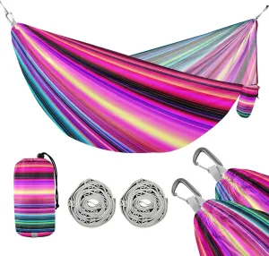 ATTX Colorful Mexico Stripe Camping Hammock - Lightweight & Portable Hammocks, Heavy Duty 330lbs Capacity for Indoor, Hiking, Backpacking, Travel, Backyard, Beach#442