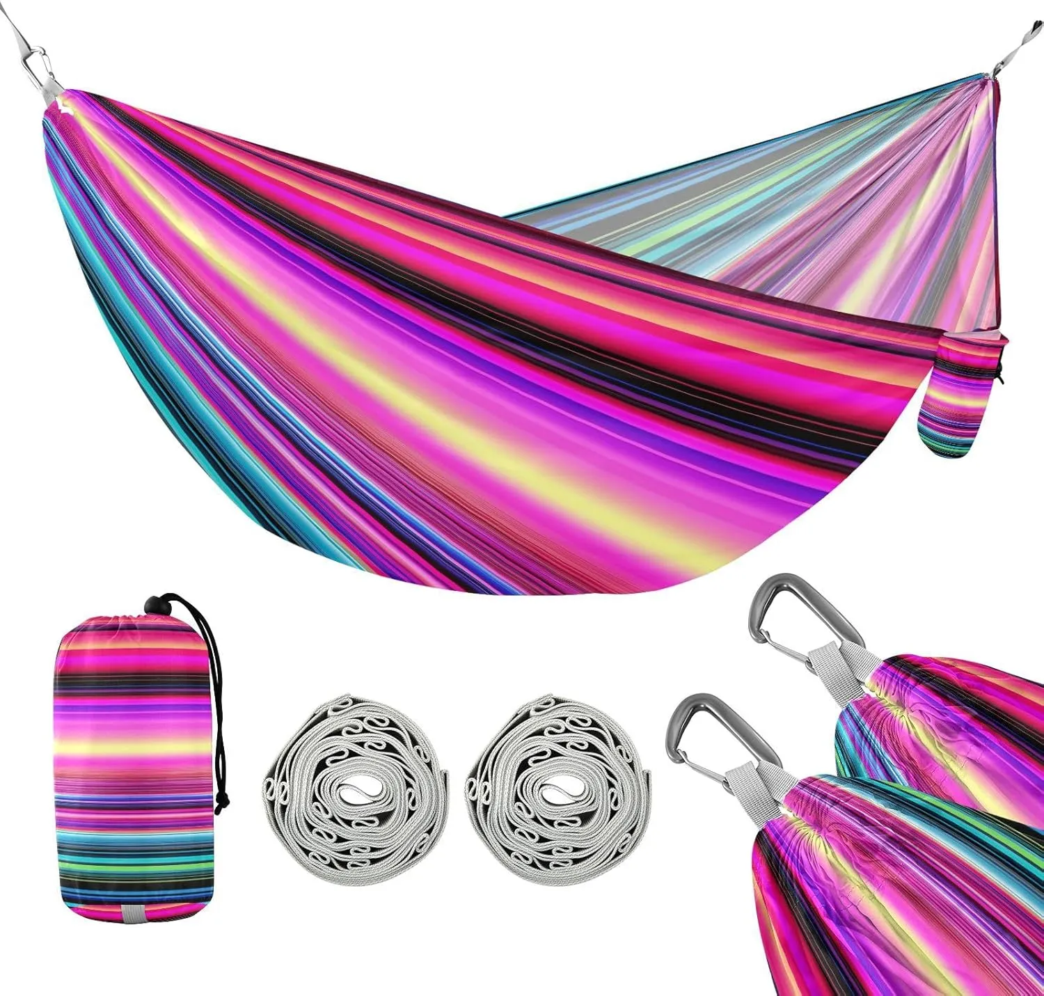 ATTX Colorful Mexico Stripe Camping Hammock - Lightweight & Portable Hammocks, Heavy Duty 330lbs Capacity for Indoor, Hiking, Backpacking, Travel, Backyard, Beach#442