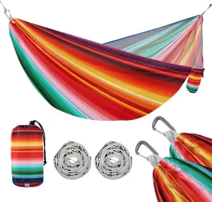 ATTX Colorful Mexico Stripe Camping Hammock - Lightweight & Portable Hammocks, Heavy Duty 330lbs Capacity for Indoor, Hiking, Backpacking, Travel, Backyard, Beach#448