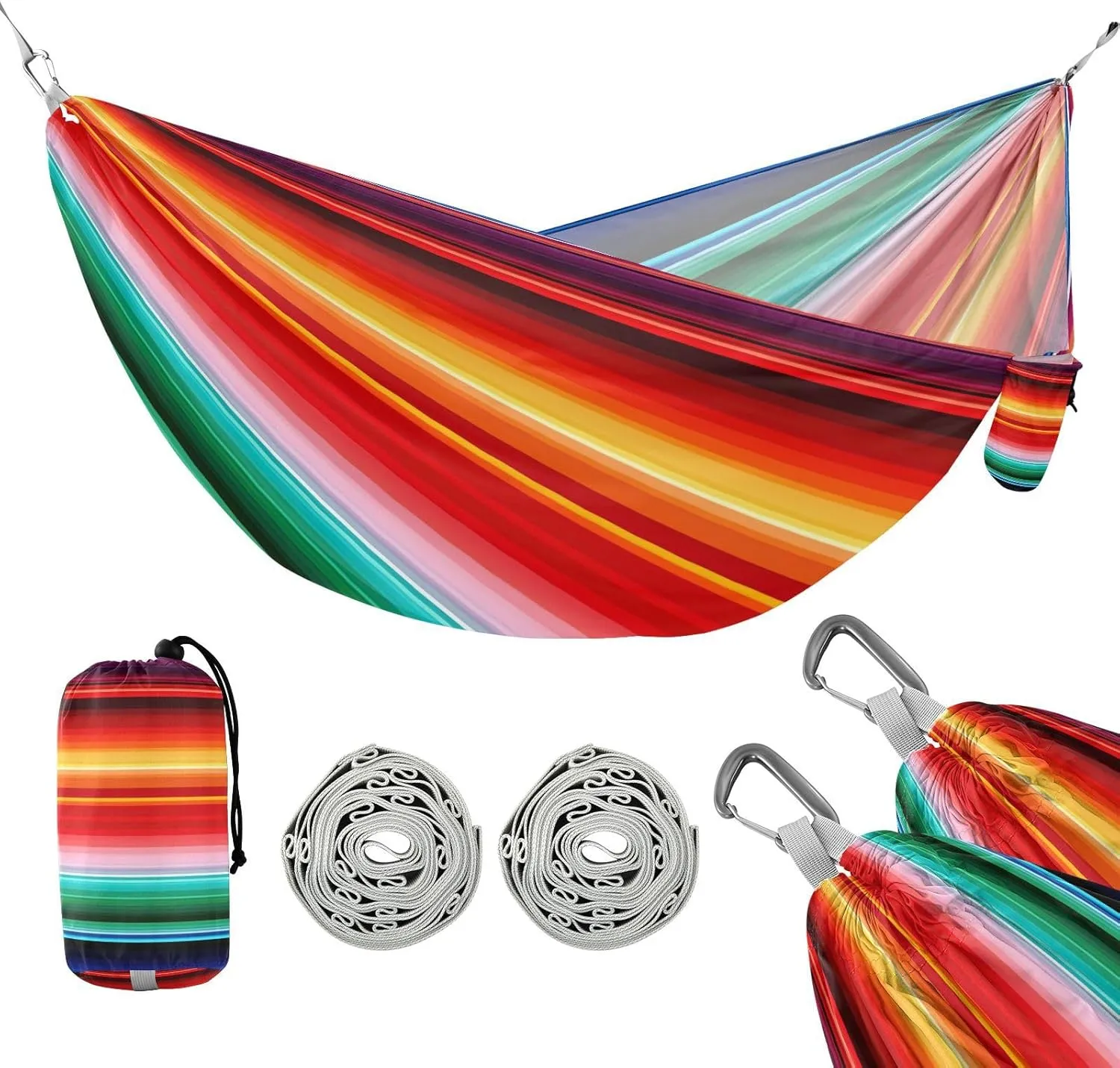 ATTX Colorful Mexico Stripe Camping Hammock - Lightweight & Portable Hammocks, Heavy Duty 330lbs Capacity for Indoor, Hiking, Backpacking, Travel, Backyard, Beach#448