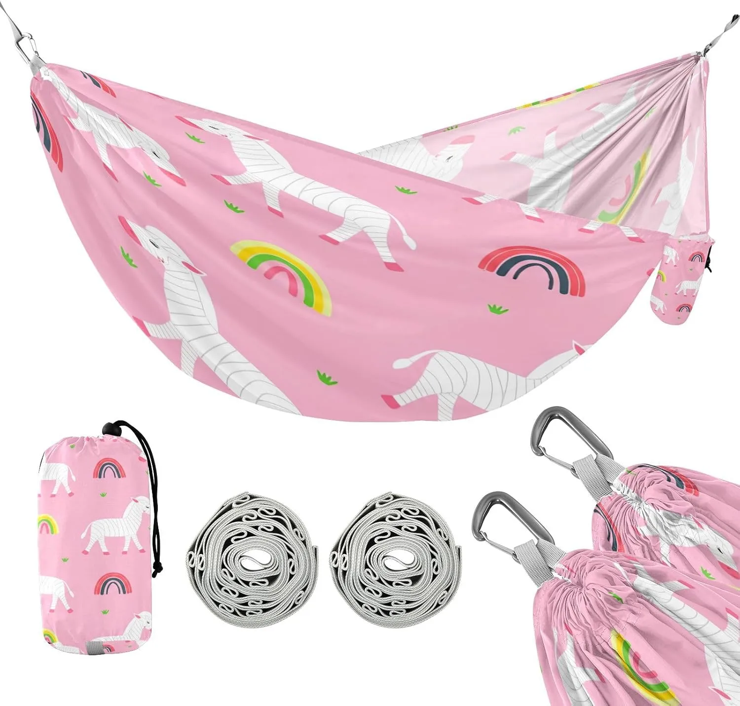 ATTX Cute Zebras Camping Hammock - Lightweight & Portable Hammocks, Heavy Duty 330lbs Capacity for Indoor, Hiking, Backpacking, Travel, Backyard, Beach#206