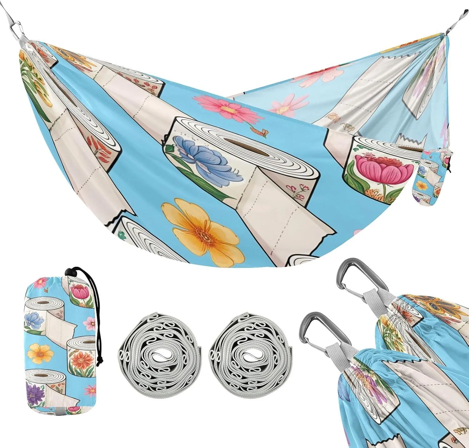 ATTX Doodle Print Flower Roll Camping Hammock - Lightweight & Portable Hammocks, Heavy Duty 330lbs Capacity for Indoor, Hiking, Backpacking, Travel, Backyard, Beach#168