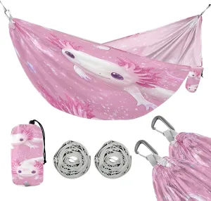 ATTX Kawaii Axolotl Camping Hammock - Lightweight & Portable Hammocks, Heavy Duty 330lbs Capacity for Indoor, Hiking, Backpacking, Travel, Backyard, Beach#231