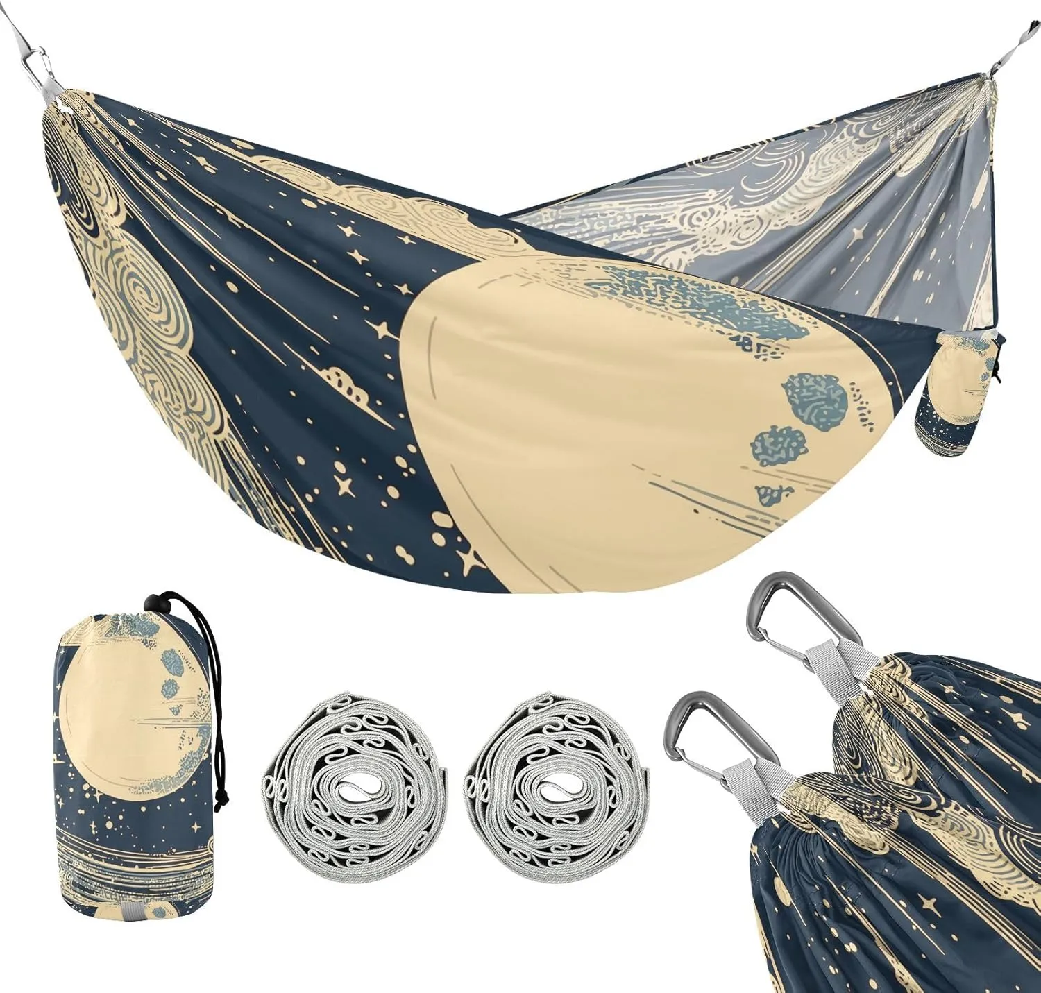 ATTX Moon and Clouds Camping Hammock - Lightweight & Portable Hammocks, Heavy Duty 330lbs Capacity for Indoor, Hiking, Backpacking, Travel, Backyard, Beach#113