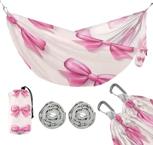 ATTX Pink Bows Camping Hammock - Lightweight & Portable Hammocks, Heavy Duty 330lbs Capacity for Indoor, Hiking, Backpacking, Travel, Backyard, Beach#533