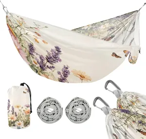ATTX Spring Wildflowers and Butterflies Camping Hammock - Lightweight & Portable Hammocks, Heavy Duty 330lbs Capacity for Indoor, Hiking, Backpacking, Travel, Backyard, Beach#82
