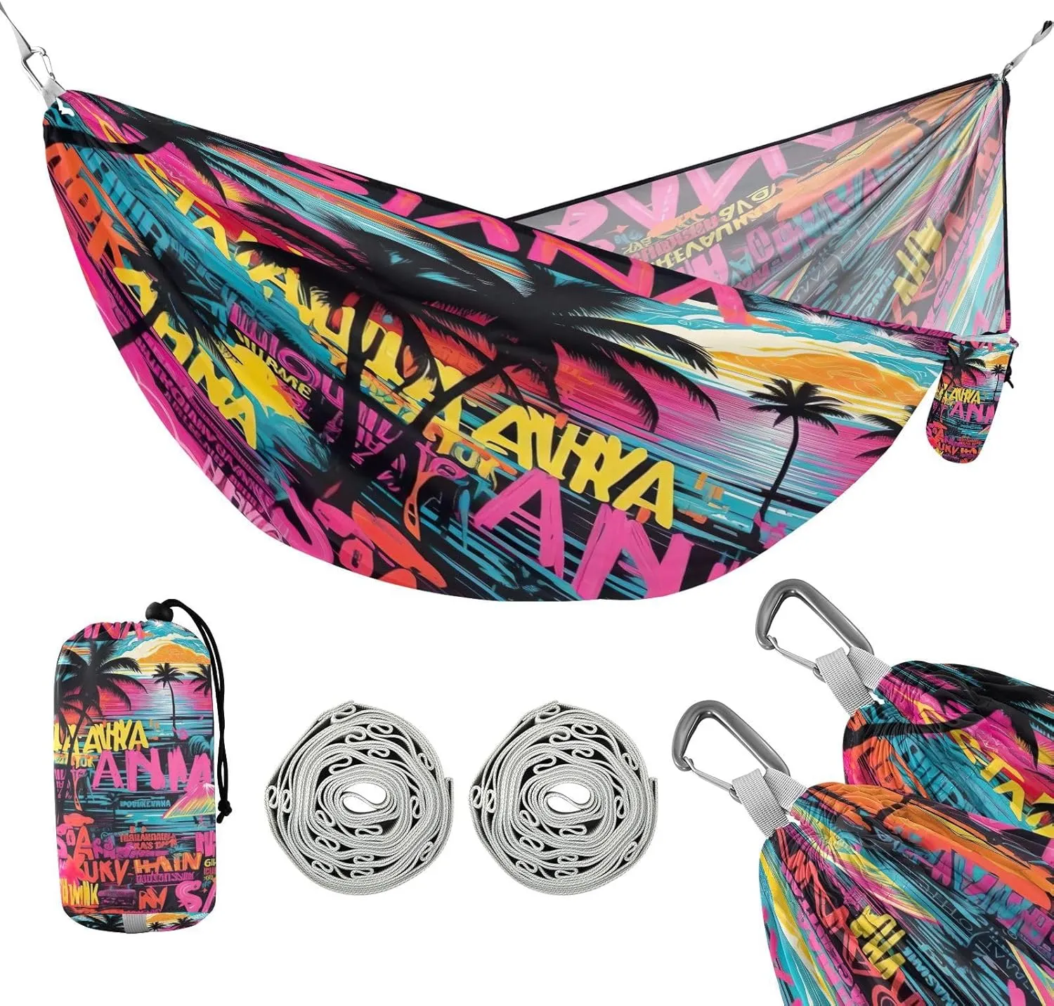 ATTX Tropical Palm Trees Camping Hammock - Lightweight & Portable Hammocks, Heavy Duty 330lbs Capacity for Indoor, Hiking, Backpacking, Travel, Backyard, Beach#492