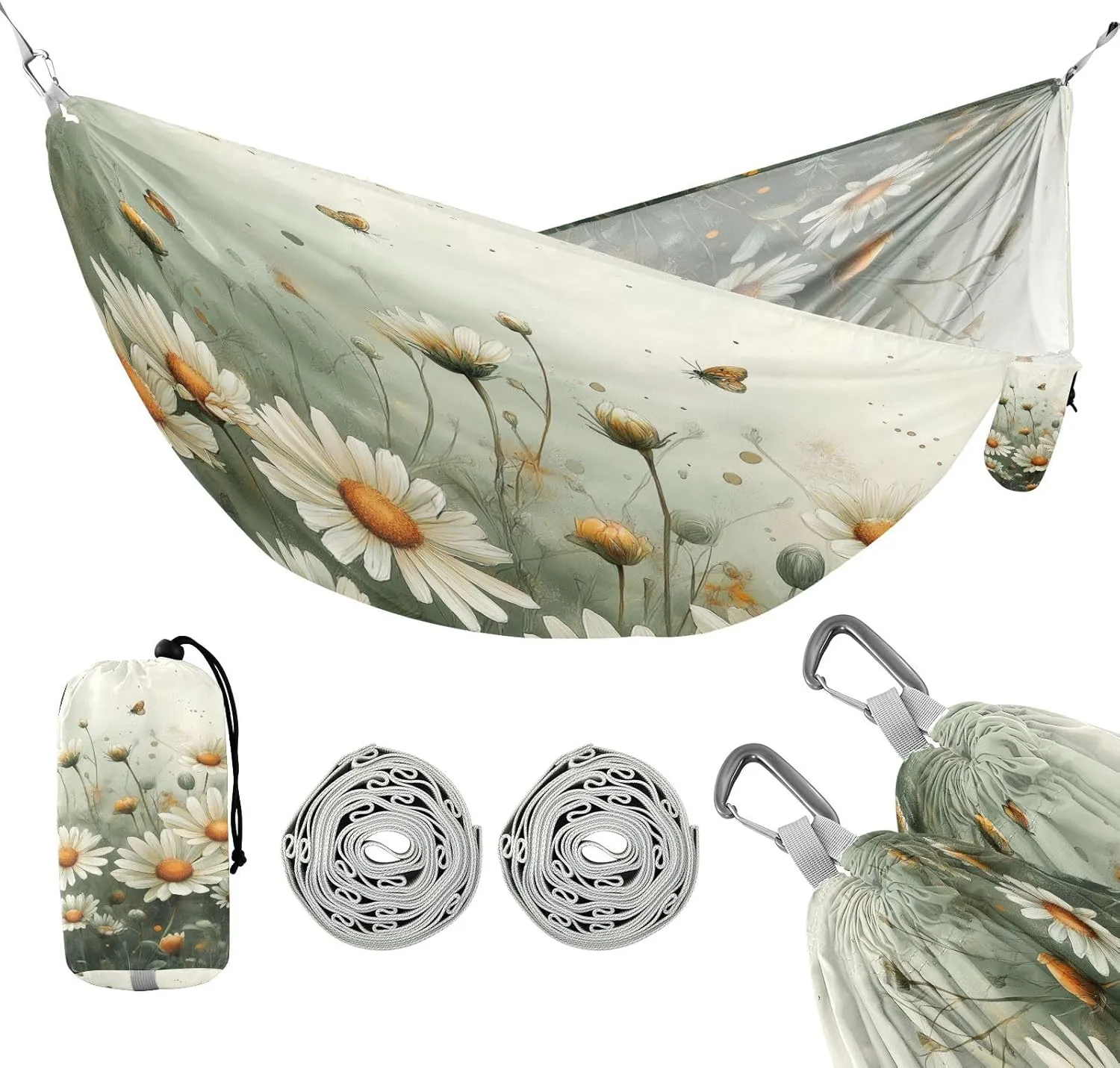 ATTX Watercolor Meadow Daisies Camping Hammock - Lightweight & Portable Hammocks, Heavy Duty 330lbs Capacity for Indoor, Hiking, Backpacking, Travel, Backyard, Beach#404