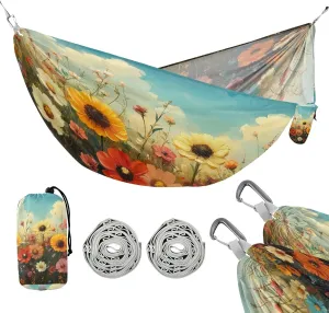 ATTX Wild Flowers Oil Painting Camping Hammock - Lightweight & Portable Hammocks, Heavy Duty 330lbs Capacity for Indoor, Hiking, Backpacking, Travel, Backyard, Beach#501