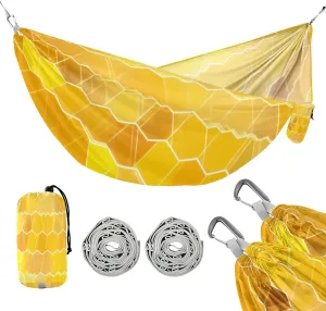 ATTX Yellow Hexagon Tile Camping Hammock - Lightweight & Portable Hammocks, Heavy Duty 330lbs Capacity for Indoor, Hiking, Backpacking, Travel, Backyard, Beach#497