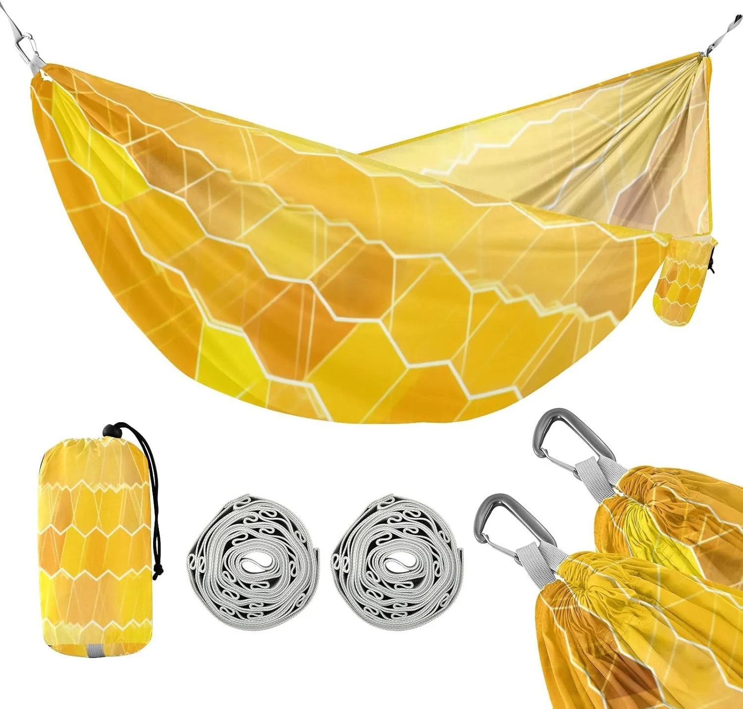 ATTX Yellow Hexagon Tile Camping Hammock - Lightweight & Portable Hammocks, Heavy Duty 330lbs Capacity for Indoor, Hiking, Backpacking, Travel, Backyard, Beach#497