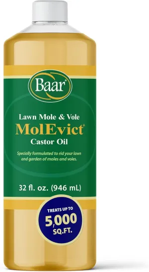 Baar Products - MolEvict Lawn Mole Castor Oil - Mole & Vole Repellent - Lawn & Garden Protection - Up to 5,000 Sq. Ft. of Coverage - Safe for Use Around House & Plants - 32 Ounces