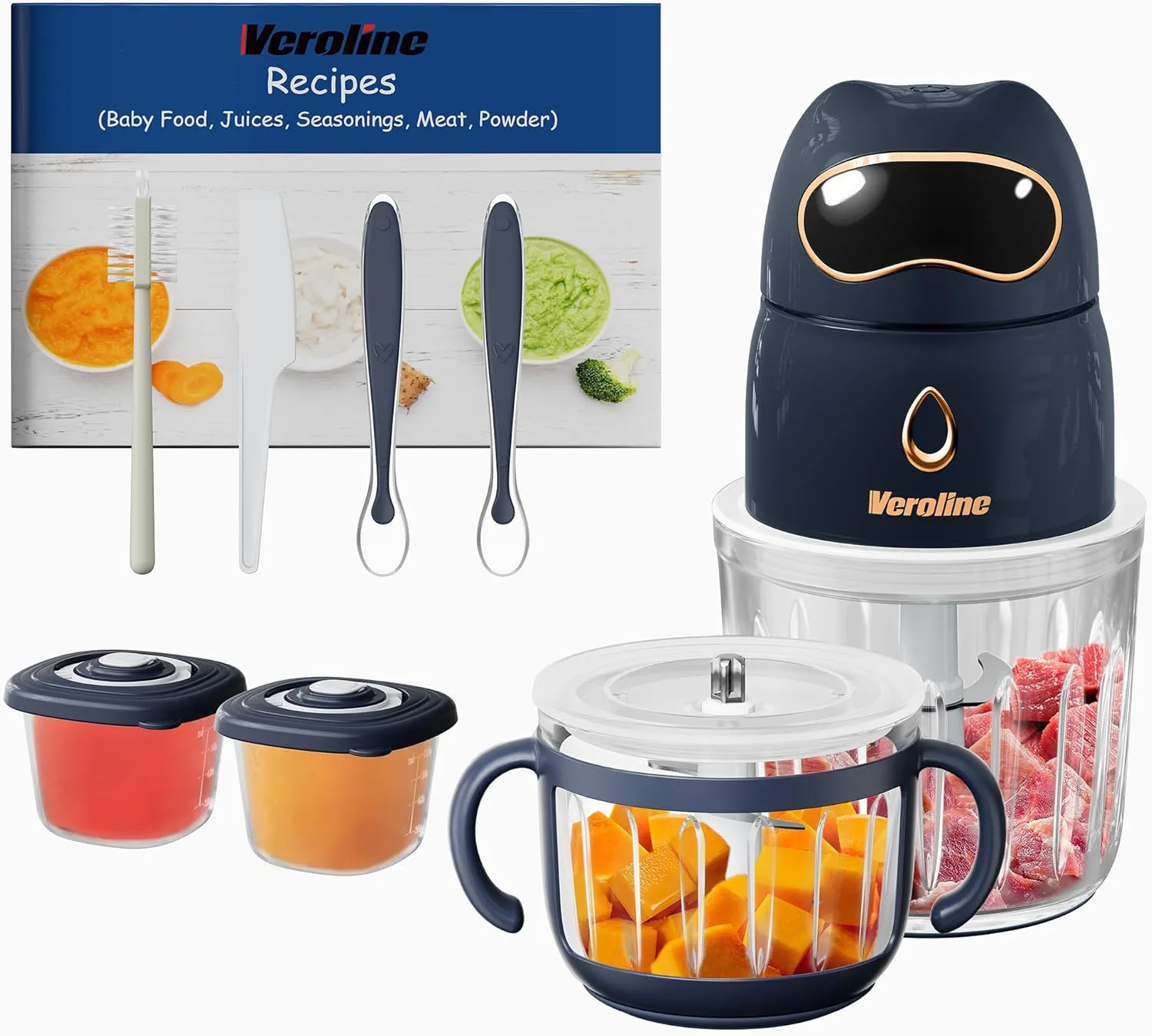 Baby Food Maker, 10-in-1 Baby Food Processor Set with 2 Glass Bowls (600ml 300ml), Baby Food Blender for Baby Puree, Fruit, Meat, Vegatable, Baby Food Storage Containers, Baby Essentials