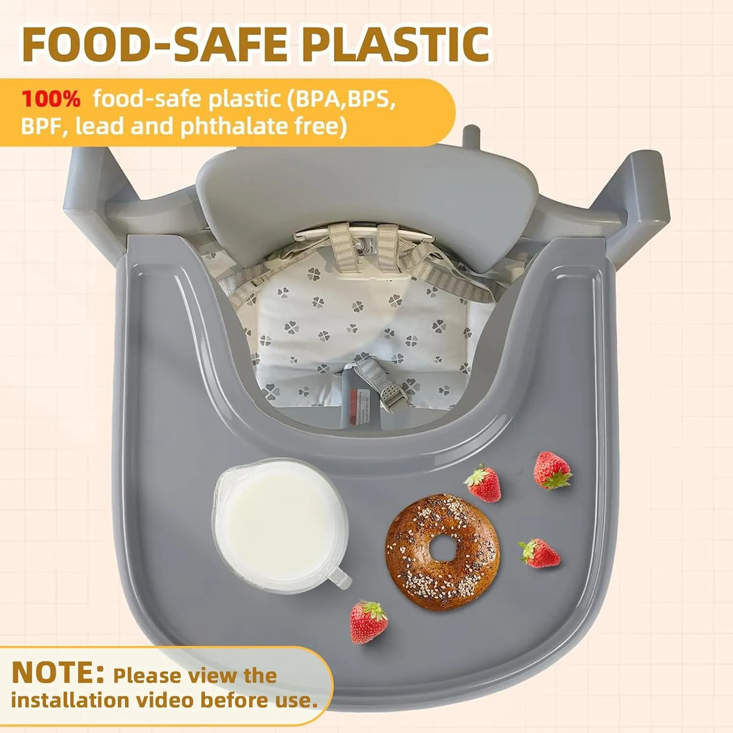 Baby High Chair Tray Compatible with Stokke Tripp Trapp Chair with Smooth Surface and Strong Suction Power - Made with Food-Safe Plastic (BPA BPS BPF Lead and Phthalate Free) - Grey