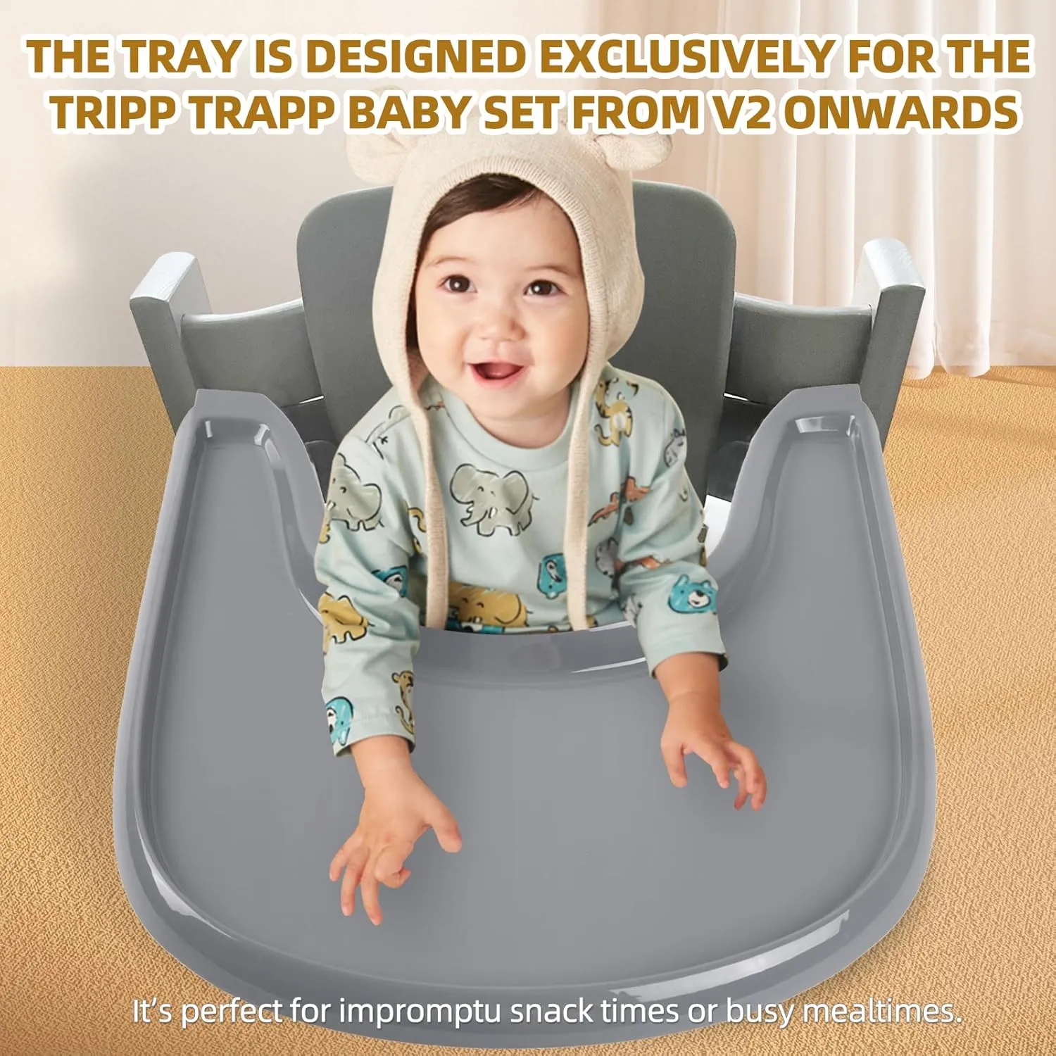 Baby High Chair Tray Compatible with Stokke Tripp Trapp Chair with Smooth Surface and Strong Suction Power - Made with Food-Safe Plastic (BPA BPS BPF Lead and Phthalate Free) - Grey