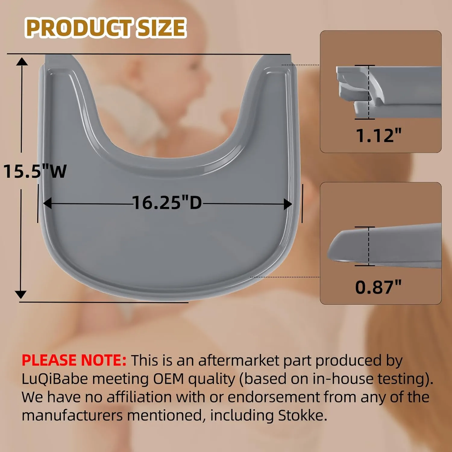 Baby High Chair Tray Compatible with Stokke Tripp Trapp Chair with Smooth Surface and Strong Suction Power - Made with Food-Safe Plastic (BPA BPS BPF Lead and Phthalate Free) - Grey