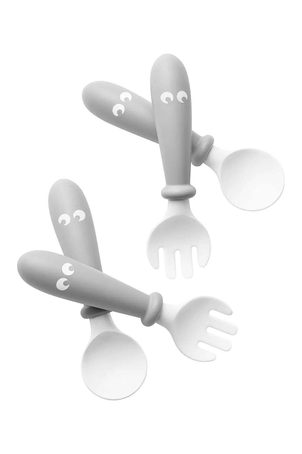 BabyBjörn Baby Spoon and Baby Fork, 4 pcs, Gray | Baby Utinsels | Toddler Utinsels | Toddler Fork and Spoon Set | Baby Silverware | Toddler Silverware