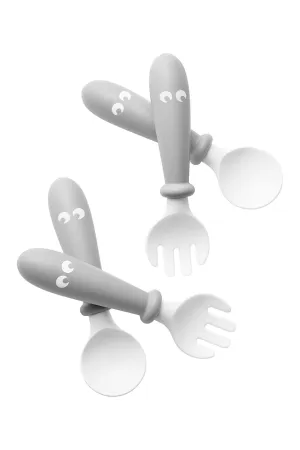BabyBjörn Baby Spoon and Baby Fork, 4 pcs, Gray | Baby Utinsels | Toddler Utinsels | Toddler Fork and Spoon Set | Baby Silverware | Toddler Silverware
