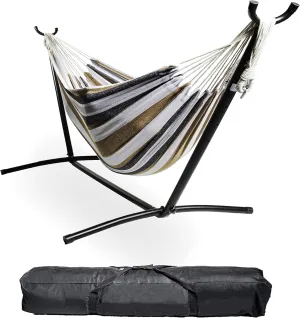 Backyard Expressions - 914921 - Portable Double 2 Person Outdoor Hammock with Stand - Brown and Gray - 9 x 3 Foot Hammock