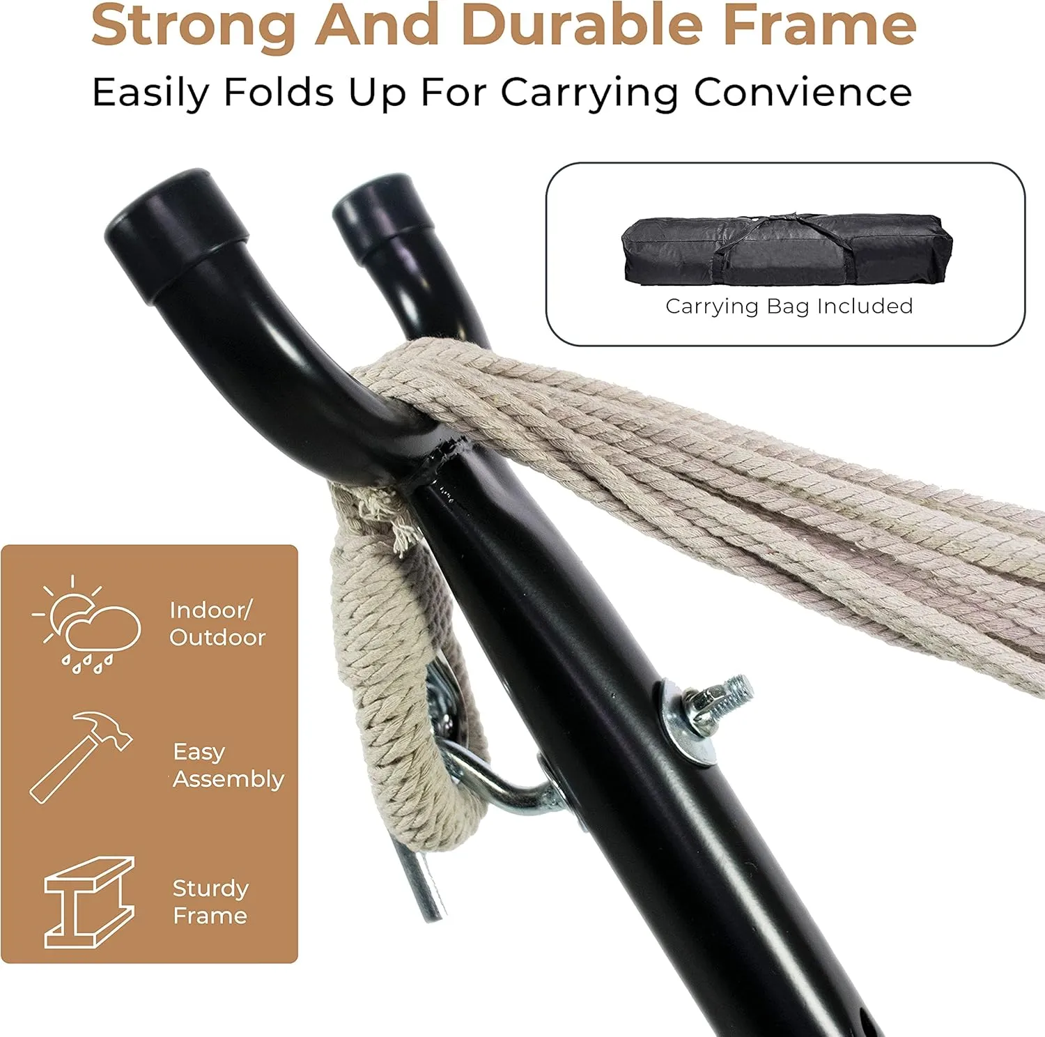 Backyard Expressions - 914921 - Portable Double 2 Person Outdoor Hammock with Stand - Brown and Gray - 9 x 3 Foot Hammock