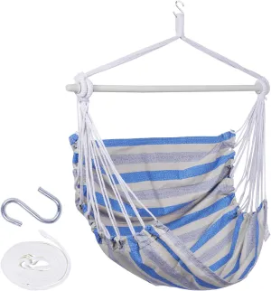 Backyard Expressions Striped Hammock Chair Hanging Rope Swing Chair, Anti Slip Steel Spreader Bar