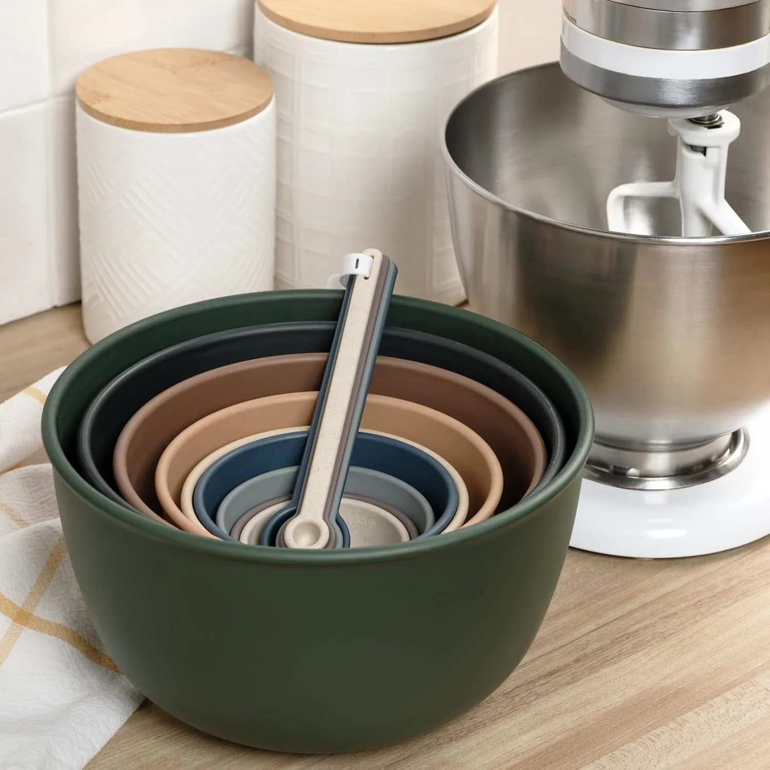Bamboozle Mixing Bowls | 5 Piece Plant-Based Nesting Bowl Set | Matte Finish | Multi-Color | Dishwasher and Microwave Safe | Alpine Forest