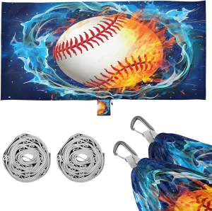 Baseball on Fire Camping Hammock, Single Portable Hammocks with Tree Straps & Attached Carry Bag, 330Lbs Capacity Perfect for Outside Indoor Hiking Beach Backpack Travel