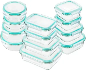Bayco Glass Food Storage Containers with Lids, [24 Piece] Meal Prep, Airtight Bento Boxes, Leak Proof (12 lids & 12 Containers) - Blue