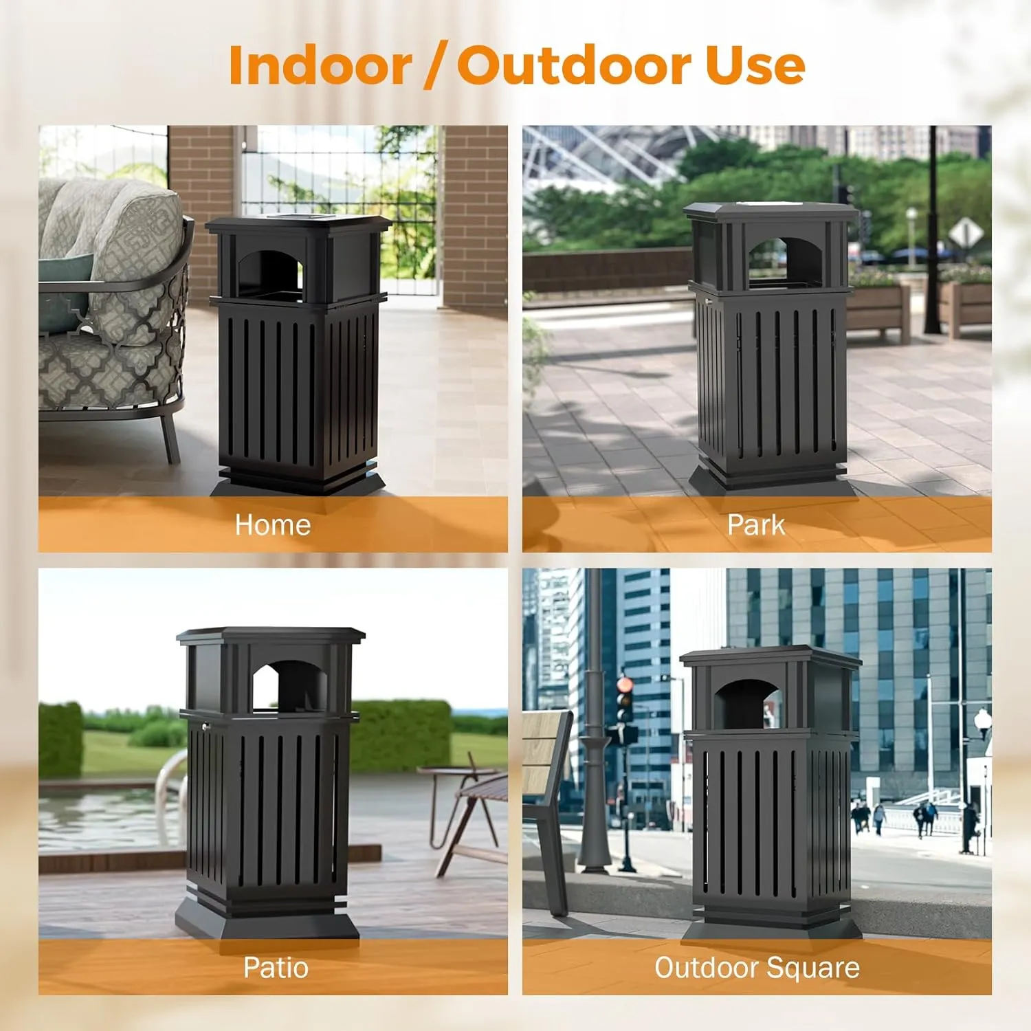 BEAMNOVA Trash Can Outdoor Top Tray Black Stainless Steel Commercial Garbage Enclosure with Locking Lid Heavy Duty Industrial Yard Garage Waste Container, 35.5 * 15.8 * 15.8 in
