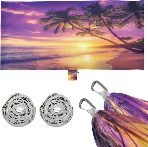 Beautiful Purple Sunset Beach Camping Hammock Single Portable Hammocks 330 lbs Capacity with 2 Tree Straps and Attached Carry Bag,Perfect for Outdoor,Indoor,Beach,Camping,Travel