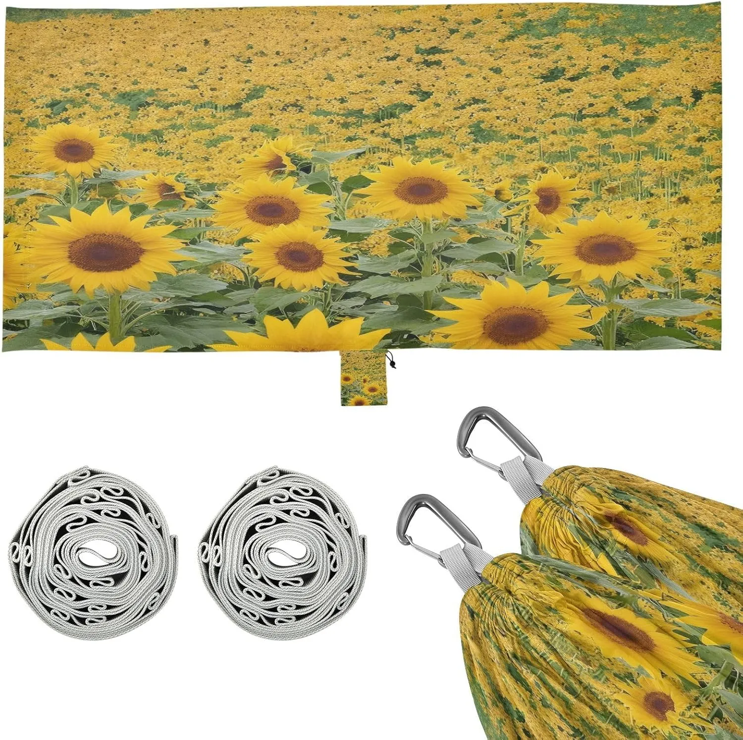 Beautiful Sunflowers Camping Hammock, Single Portable Hammocks with Tree Straps & Attached Carry Bag, 330Lbs Capacity Perfect for Outside Indoor Hiking Beach Backpack Travel