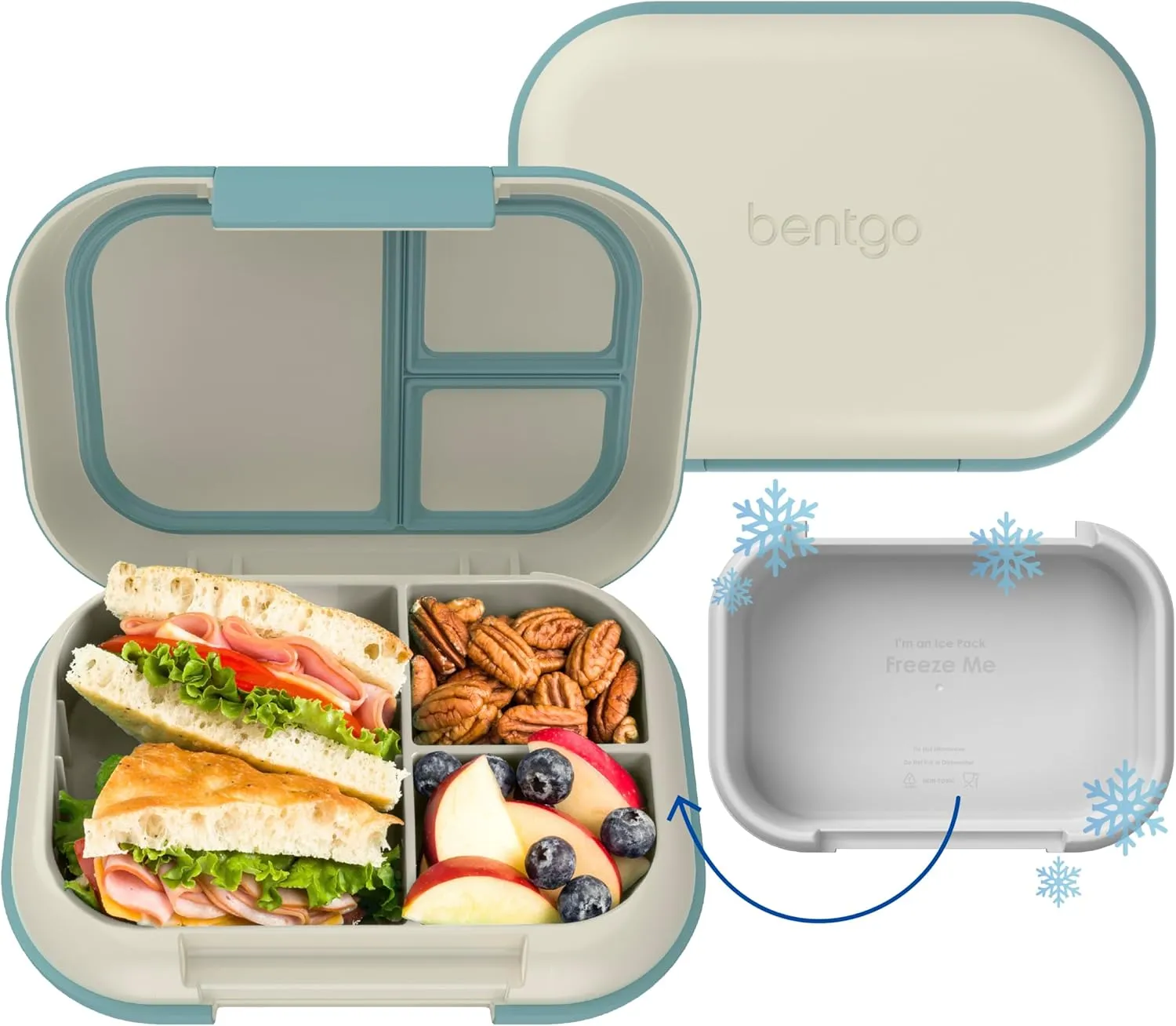 Bentgo Chill Max Leak-Proof XL Lunch Box - Included Ice Pack Keeps Food Cold; 5-Cup Capacity for Adults & Ages 8 , 3 or 4 Compartment Bento Box, BPA-Free, Dishwasher Safe (Bone & Glacier Blue)