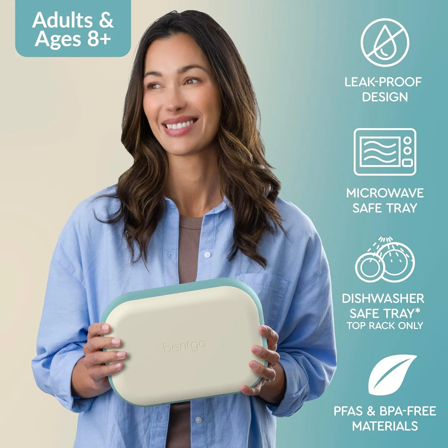 Bentgo Chill Max Leak-Proof XL Lunch Box - Included Ice Pack Keeps Food Cold; 5-Cup Capacity for Adults & Ages 8 , 3 or 4 Compartment Bento Box, BPA-Free, Dishwasher Safe (Bone & Glacier Blue)