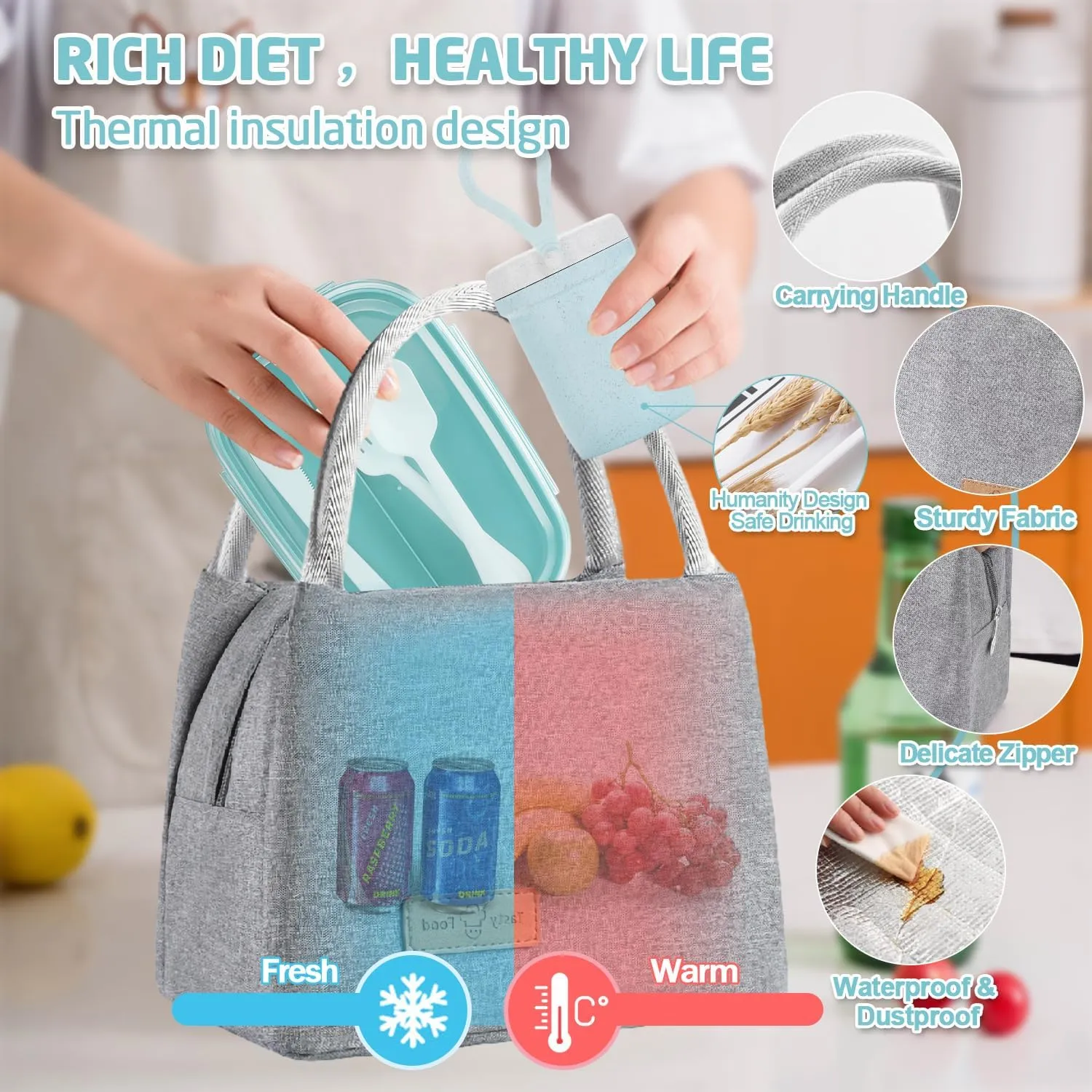Bento Box Adults Lunch Box, Bento Lunch Box for Adults Kids Men Women Boys Girls School, Leak-proof Lunch Containers with Lunch Bag, Cup, Spoon, Forks, Dishcloth